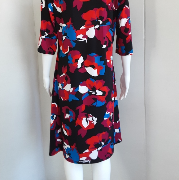 ROZ & ALI RED FLORAL PRINT DRESS SZ L - Picture 7 of 10